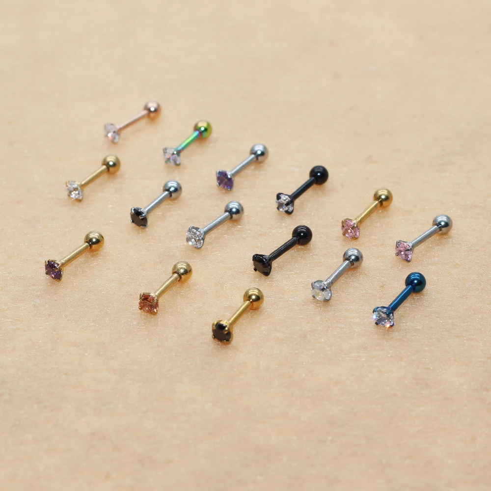 3mm Colorful Screw-back Stud Earrings 316l Stainless Steel Classical Gold-color AAA Round Zircon