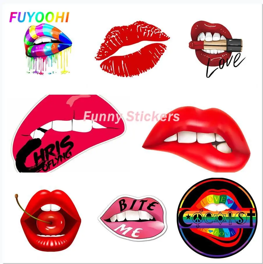 FUYOOHI Play Stickers Fashion Lips Sticker Love Is Love Rainbow Premium Vinyl Decal Circle Car Bumper Window Peace Decals