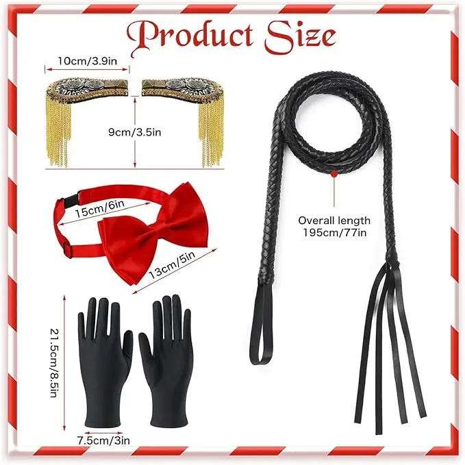 Adult Ringmaster Roleplay Cosplay Costume Accessories Circus Shoulder Epaulettes Glove Bow Tie Whip For Halloween Nightclub