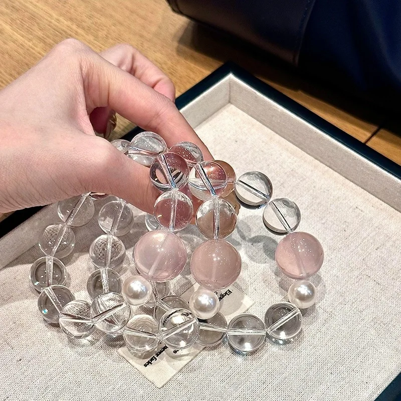 

Natural White 12/14/16Mm Round Bead Bracelet Pink Quartz With Pearl Women'S Single Circle