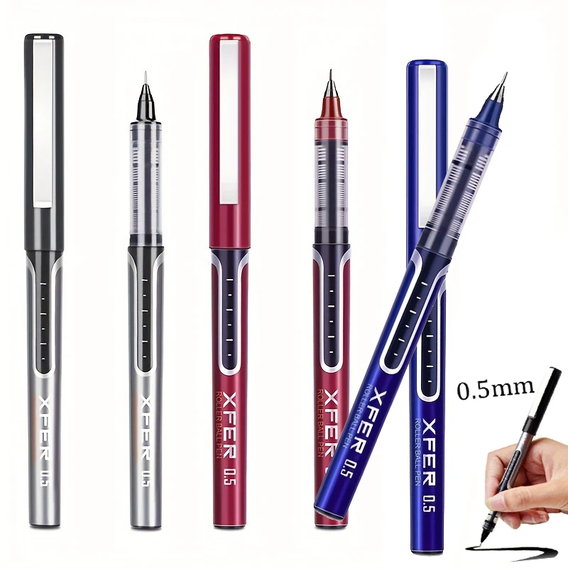 3Pcs/set 0.5mm Straight Cylinder Liquid Ball Point Pen Blue/black/red Ink Gel Pen Office Stationery Fine Writing Tools
