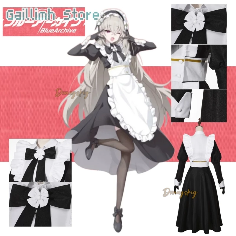 Anime Cosplay Kostüm Schürze und Sakurako Utazumi Asuna Blue Archive Cafe Collaboration Maid Outfit Cosplay Kostüm Dienstmädchenkleid