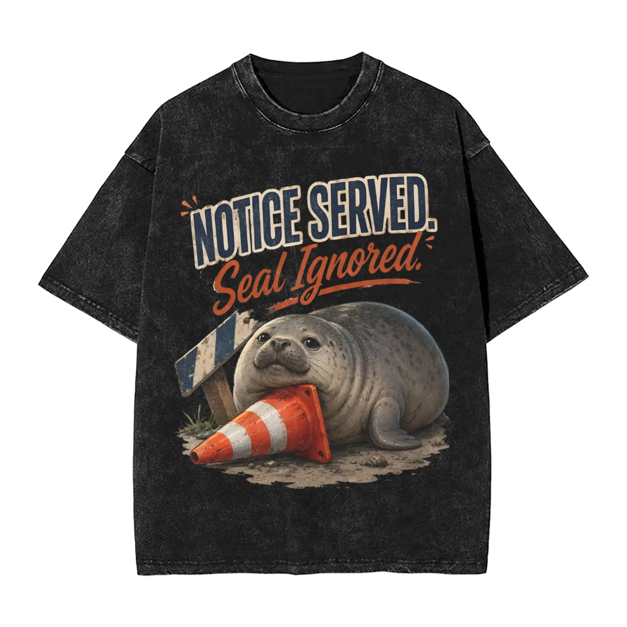 Vintage Neil the Seal  T-Shirts Men Round Neck 100% Cotton Washed T Shirt  Short Sleeve Tees Adult Clothing
