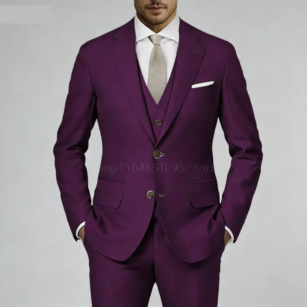 

Элегантный приталенный мужской костюм из трех предметов - два пуговицы, высококачественная деловая свадебная мужская одежда, пиджак, жилет, брюки