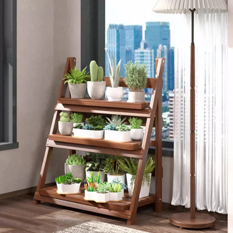 

Balcony Indoor Wooden Flower Shelves Garden Display Multilayer Folding Flower Shelves Elegant Patio Soporte Maceta Furniture