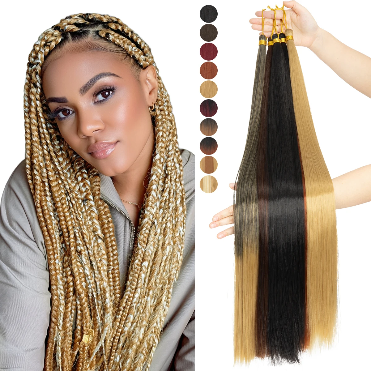 

30-дюймовое прямое наращивание волос, плетеные синтетические волосы, мягкие синтетические пучки волос, пучки волос для плетения крючком для женщин