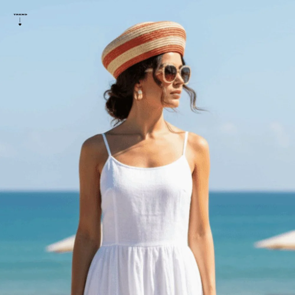 

Beach Cap Striped Pattern Straw Top Hat Paper Straw Color Block Dome Cap Wide Brim Lightweight Sun Hat Elegant Ladies