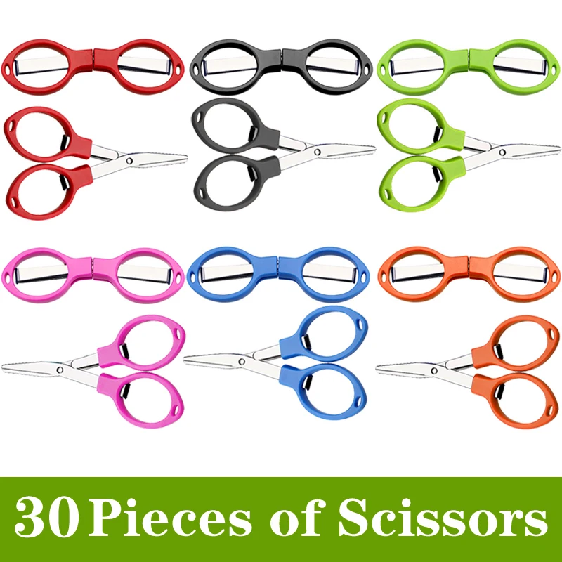 30Pcs Folding Scissors Stretchable Preschool Scissors Stainless Steel Portable Foldable Scissors School Office Home DIY Scissors