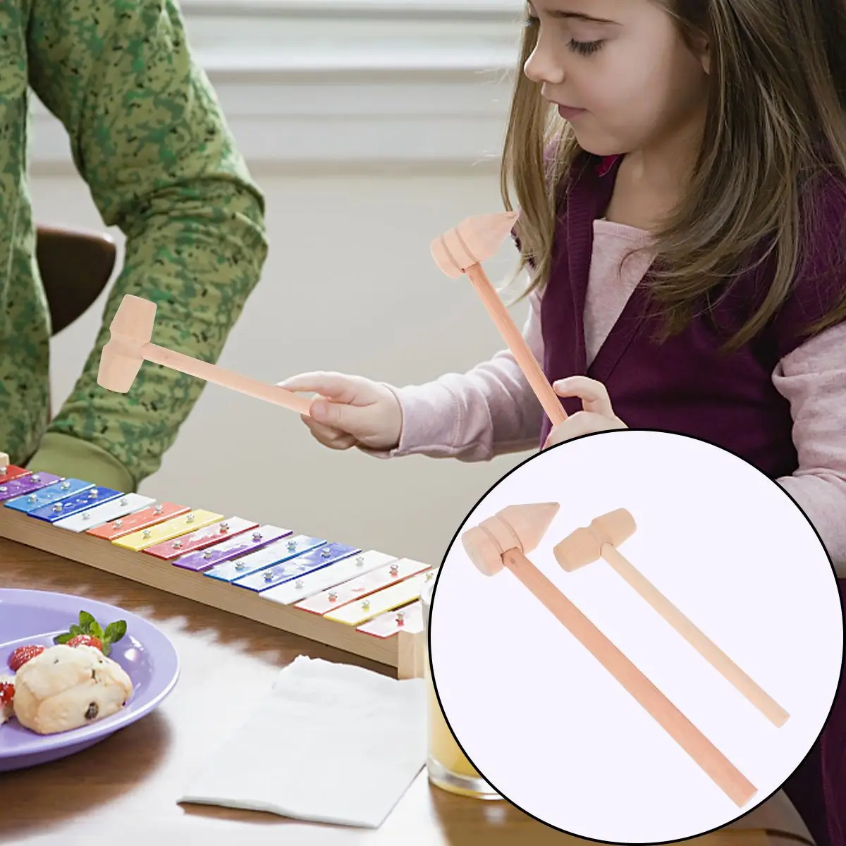 

5Pcs Wooden Mini Hammers Small Hammer Set for Kids Hand Eye Coordination Dexterity Development Educational Gifts Safe Polished