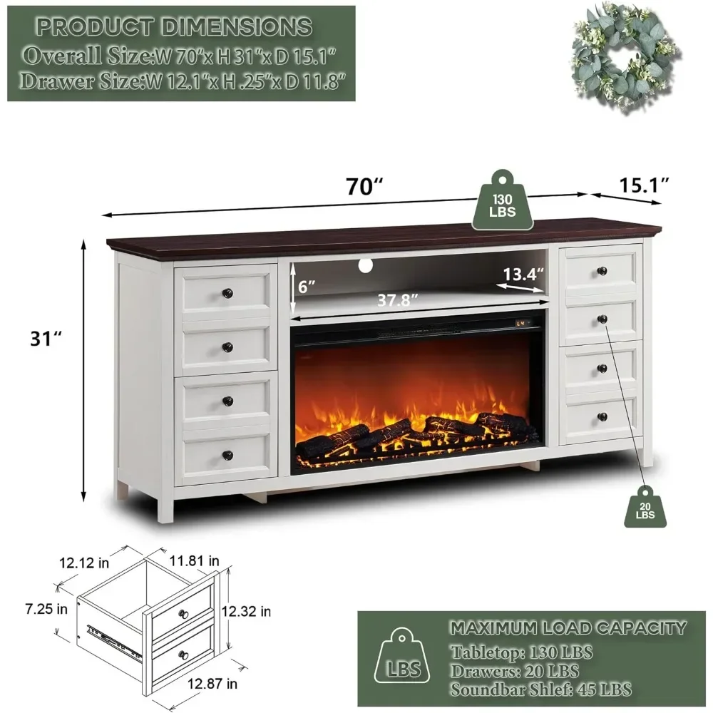 TV Stand, 80 Inch Entertainment Center w/Electric Fireplace & 4 Faux Double Drawers, Large Media Console Cabinet, TV Stand