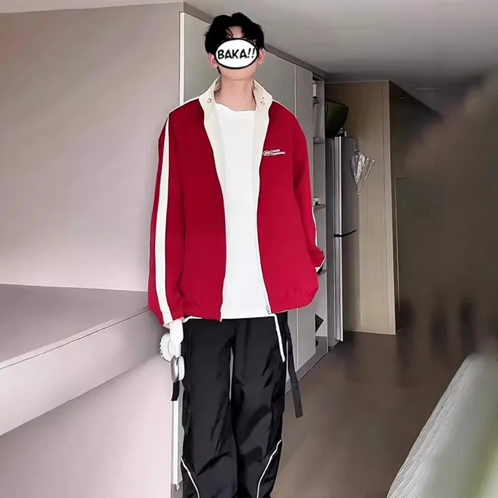 New Men's Spring and Autumn Versatile Handsome Loose Stand up Collar Jacket Fashionable Western Baseball Jacket for Men_voghion.com