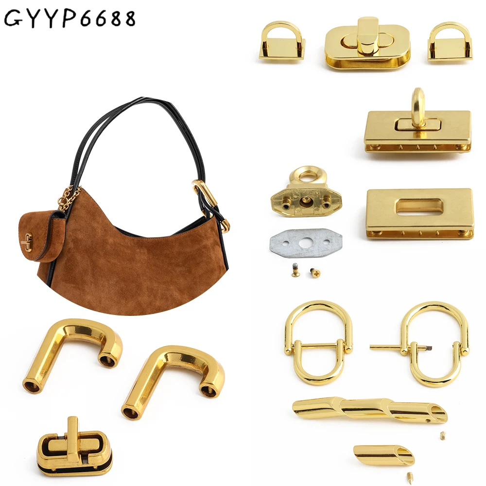 5/10Sets K gold,Satin gold Metal Bag Lock Buckles Turn Locks Twist Lock For Crossbody Handbag Double Ring Side Clip Accessories