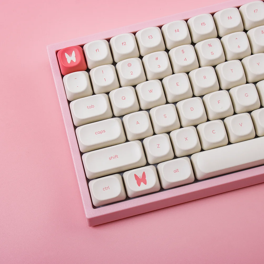 

Pink Cute Blossoms Theme Keycaps Set PBT Sublimation 123key Custom Original Handmade Keycaps for Mechanical Keyboard Accessories