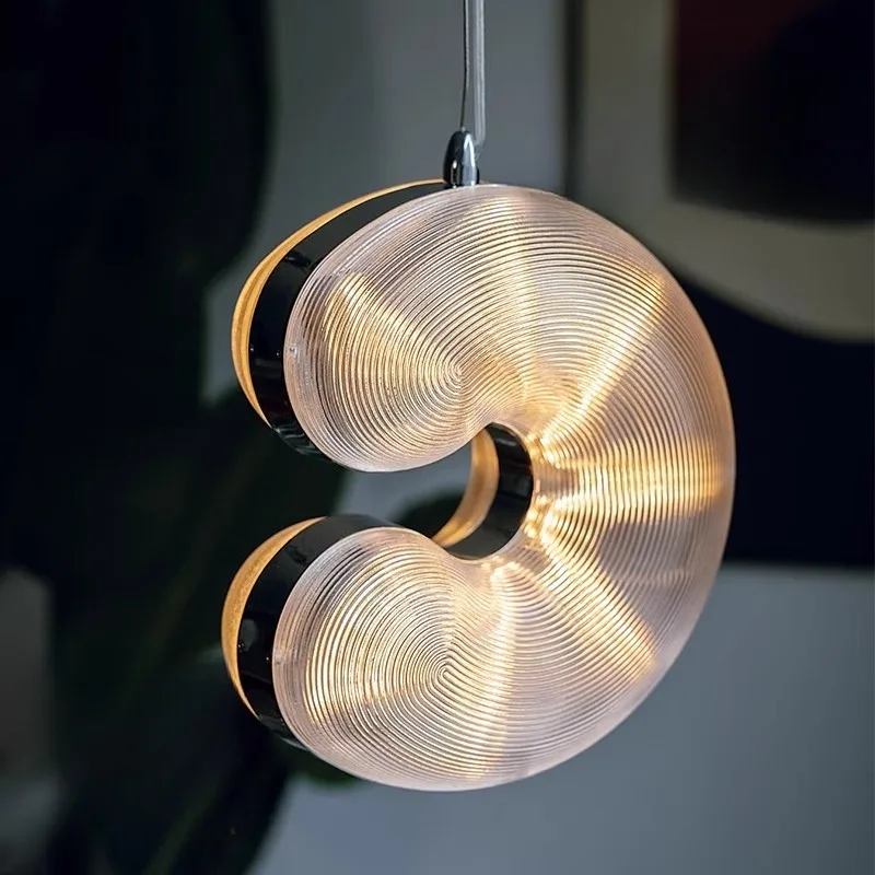 Modern Letter C Shape Glass Minimalist Pendant Lights Creative Personalized Suspension Chandeliers With Hanging Rope Decoration