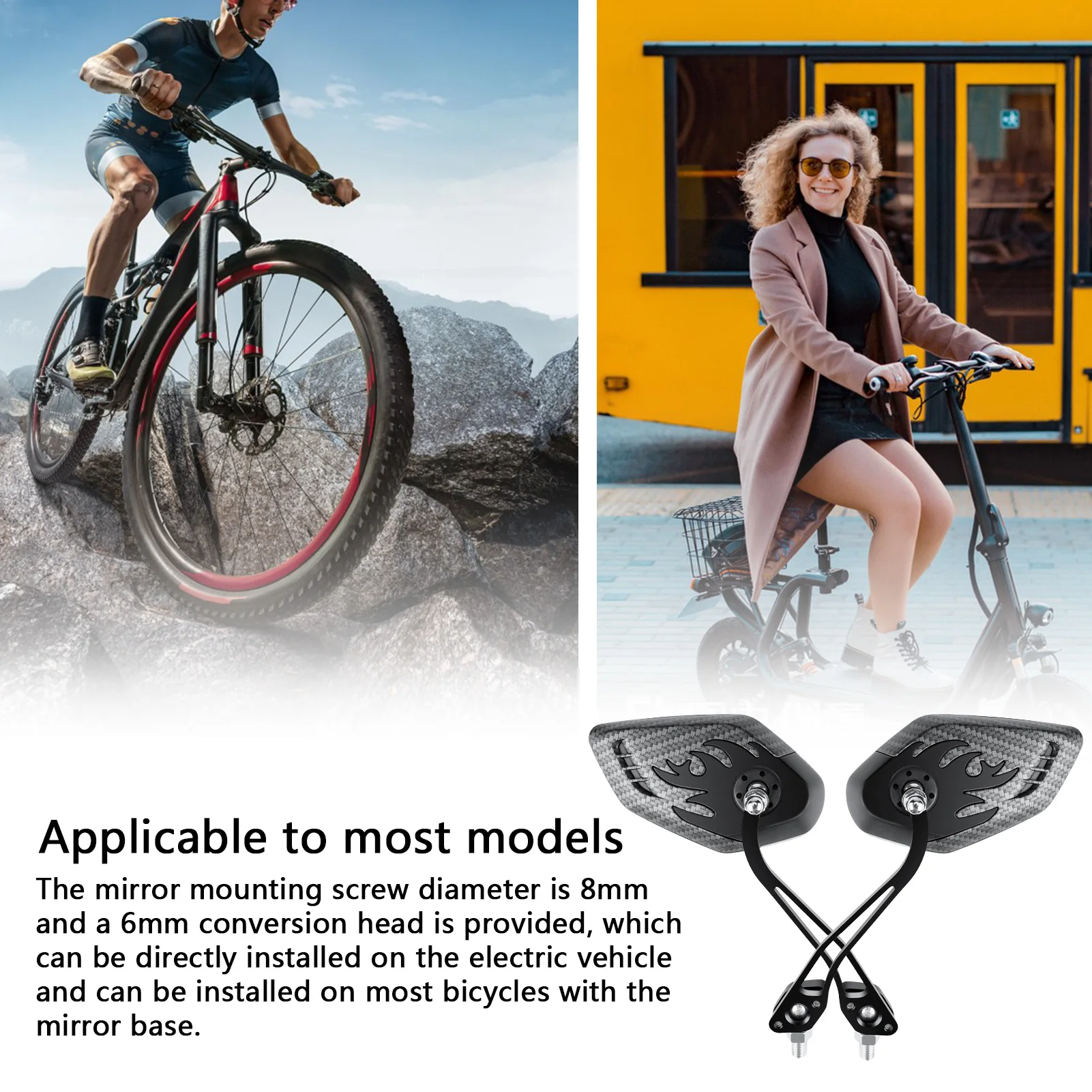 2 Pieces Bike Rear View Mirror Handlebar Mount Bike Rear View Glass Mirror Bicycle Accessories Adjustable Rear View Glass