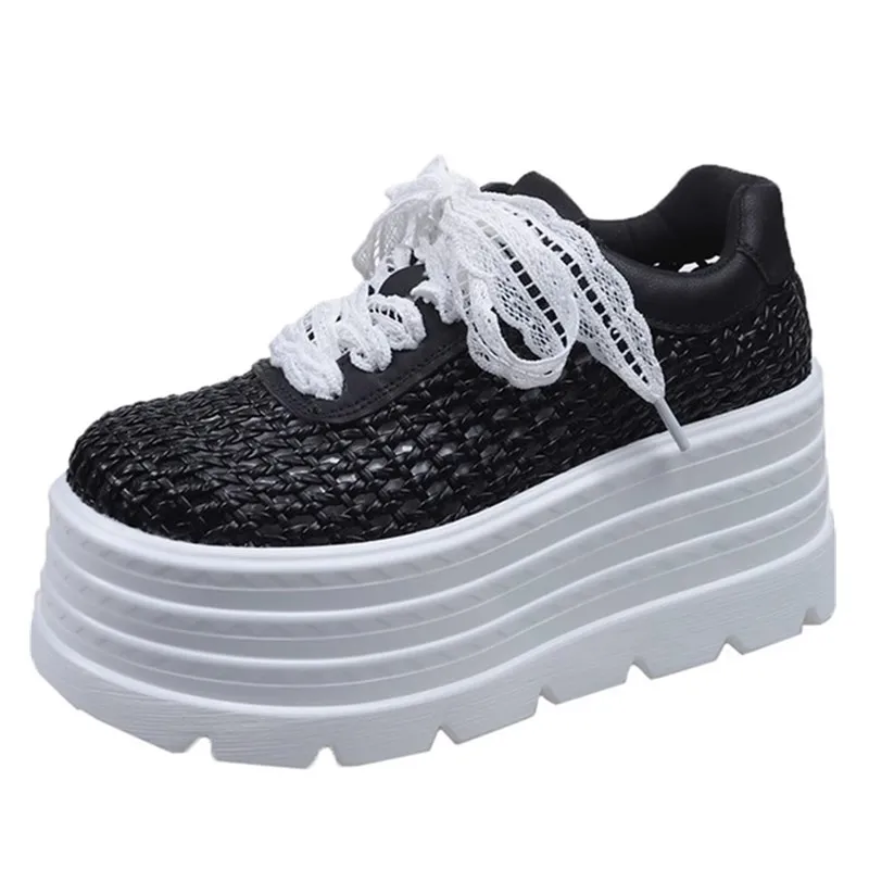 

Женская спортивная повседневная обувь 8 см, новинка 2023 года, летняя распродажа, тканые полые кроссовки Thi Bot, легкие и удобные