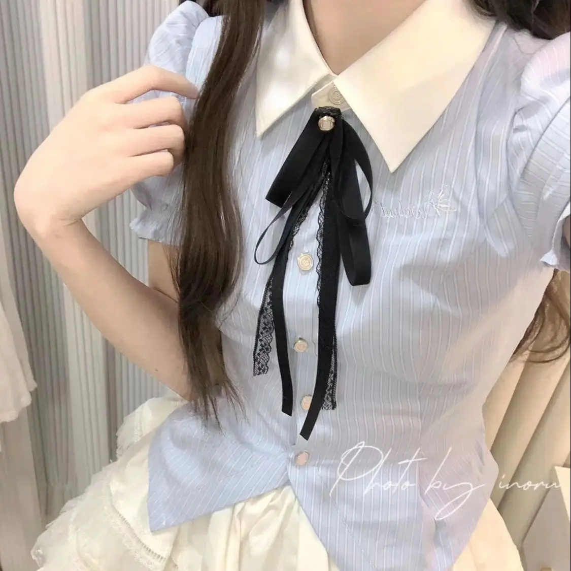 Blusa de manga folhada vintage e mini saia para mulheres, estilo universitário japonês, arco doce, saias kawaii doces, terno feminino, saia de bolo bonito, 2 peças