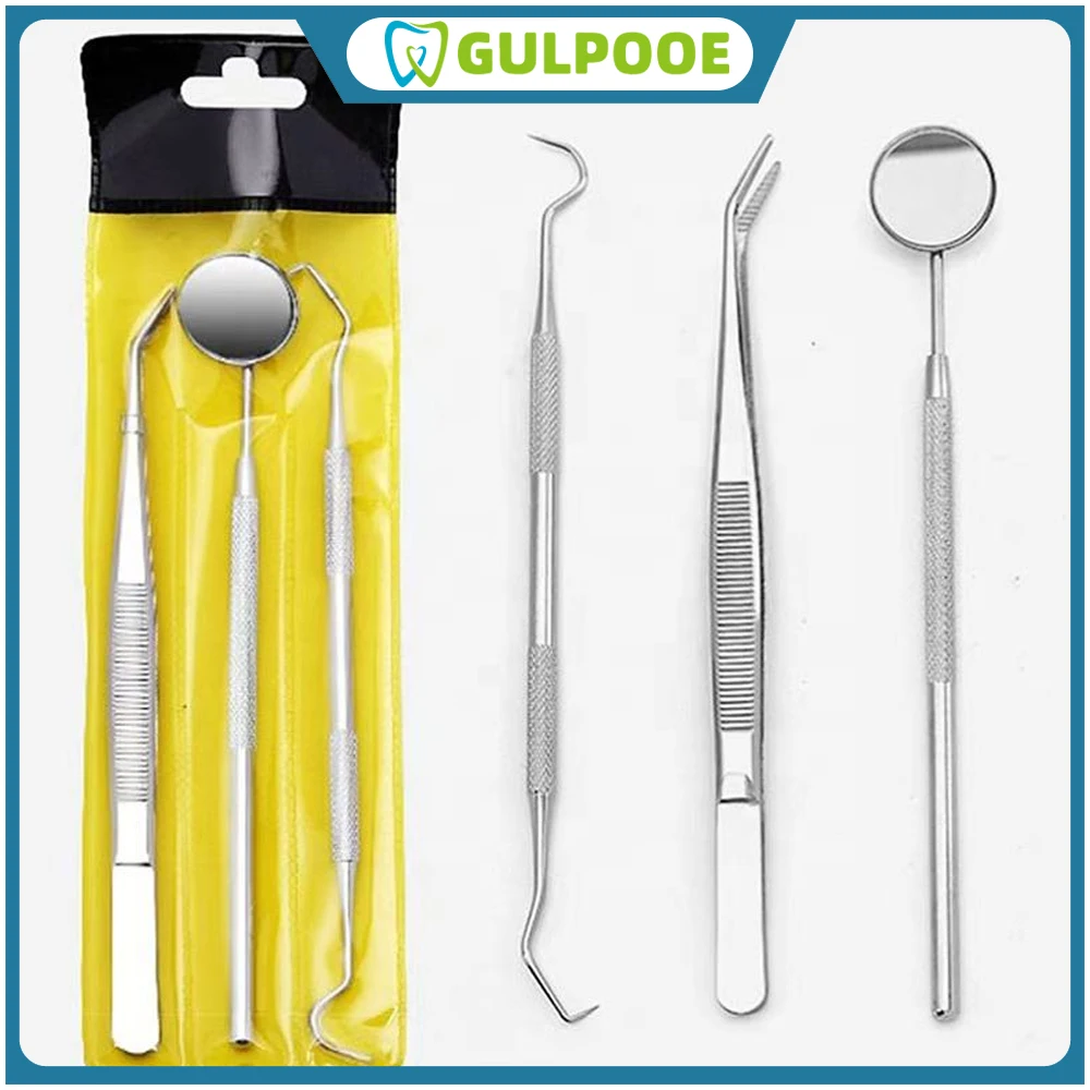 GULPOOE 3pcs Stainless Steel Dental Tool Set Dental Oral Caredental Equipment Cleaning Calculus Remover Tooth Stains And Tartar
