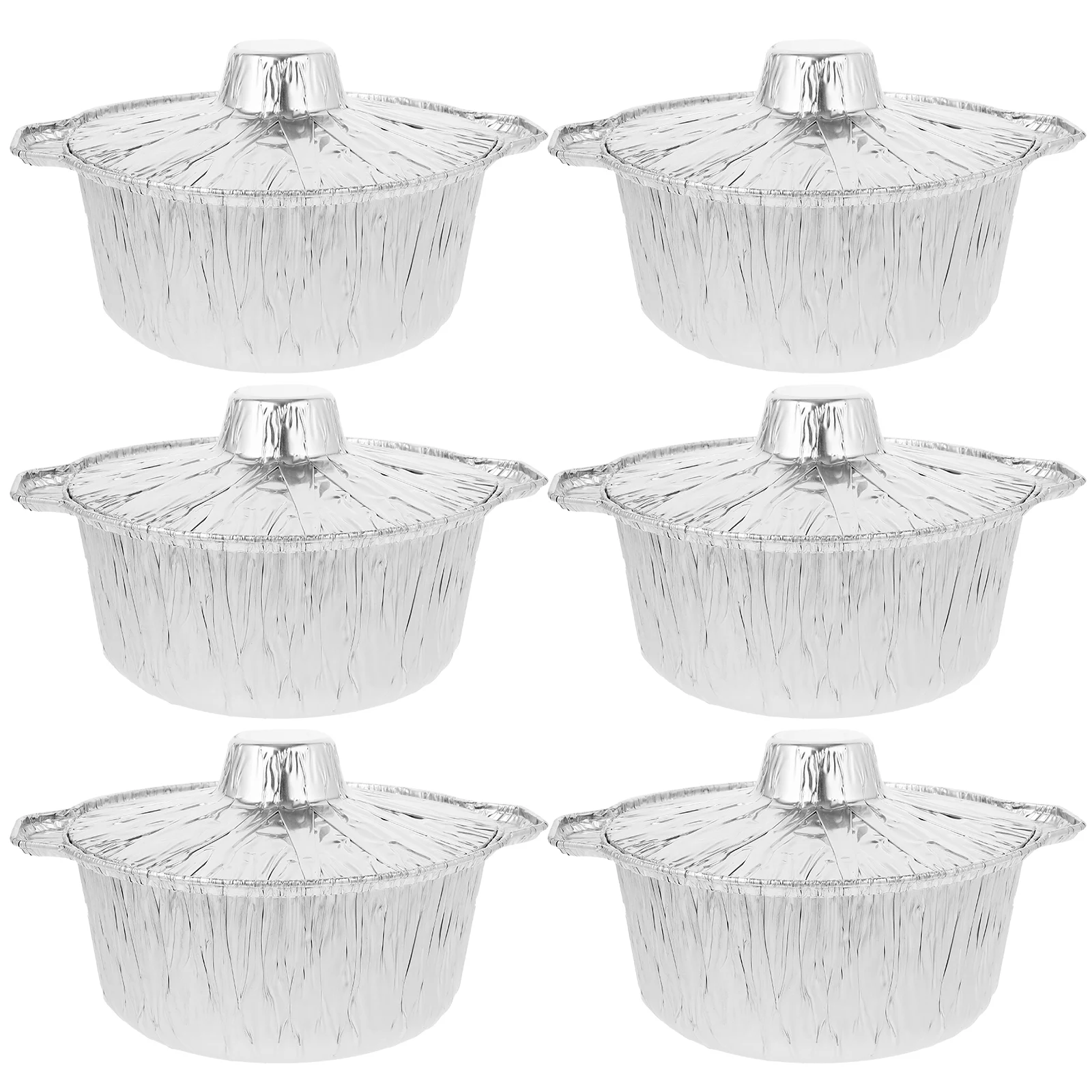 6 Pcs Tinfoil Cup Barbecue Aluminum Pot with Lid Thick Food Air Fryer Airfryer Small Covered Baking Saucepans