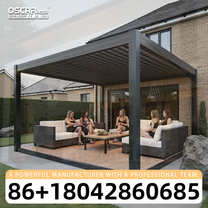 Modern Aluminum Alloy Outdoor Motorized Opening Customizable Retractable Patio Shade For Garden Balcony Terrace pergola