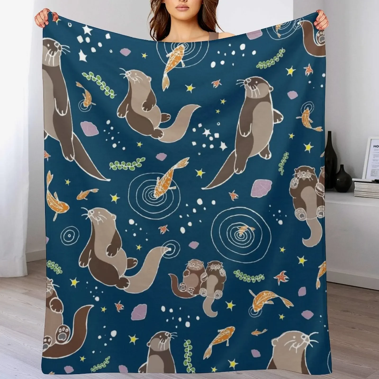 Sea Otters at Night Throw Blanket Lightweight Warm Blanket for Travel Camping