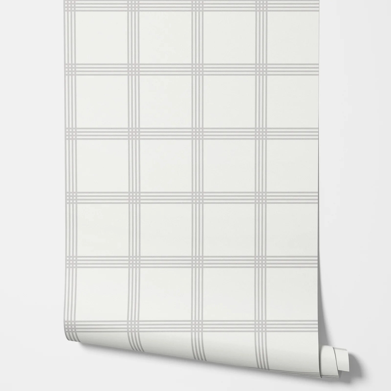 Minimal Grid Line Normaal behang in grijs en wit. Of klassieke gingham zelfklevende muurafdekking, modern geruit behang