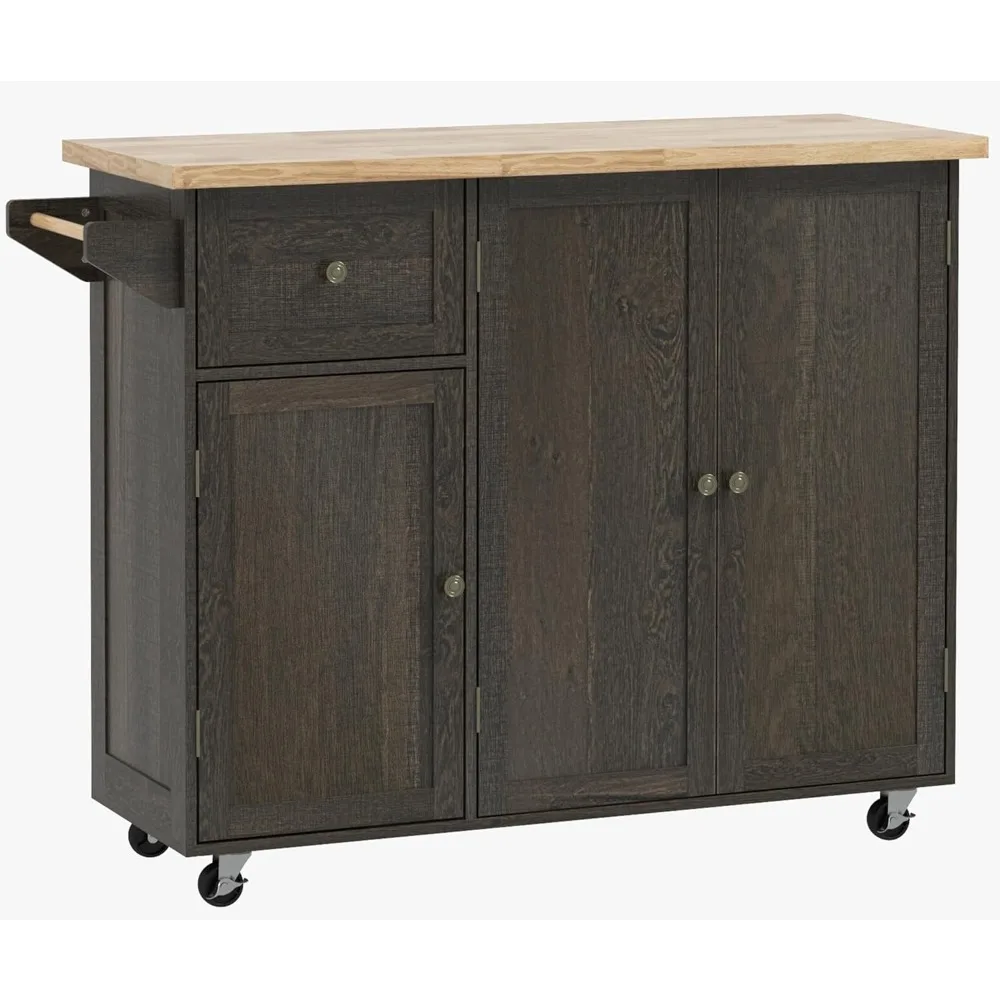 Rolling Kitchen Island Cart with Adjustable Storage Shelves and Utility Wheels
