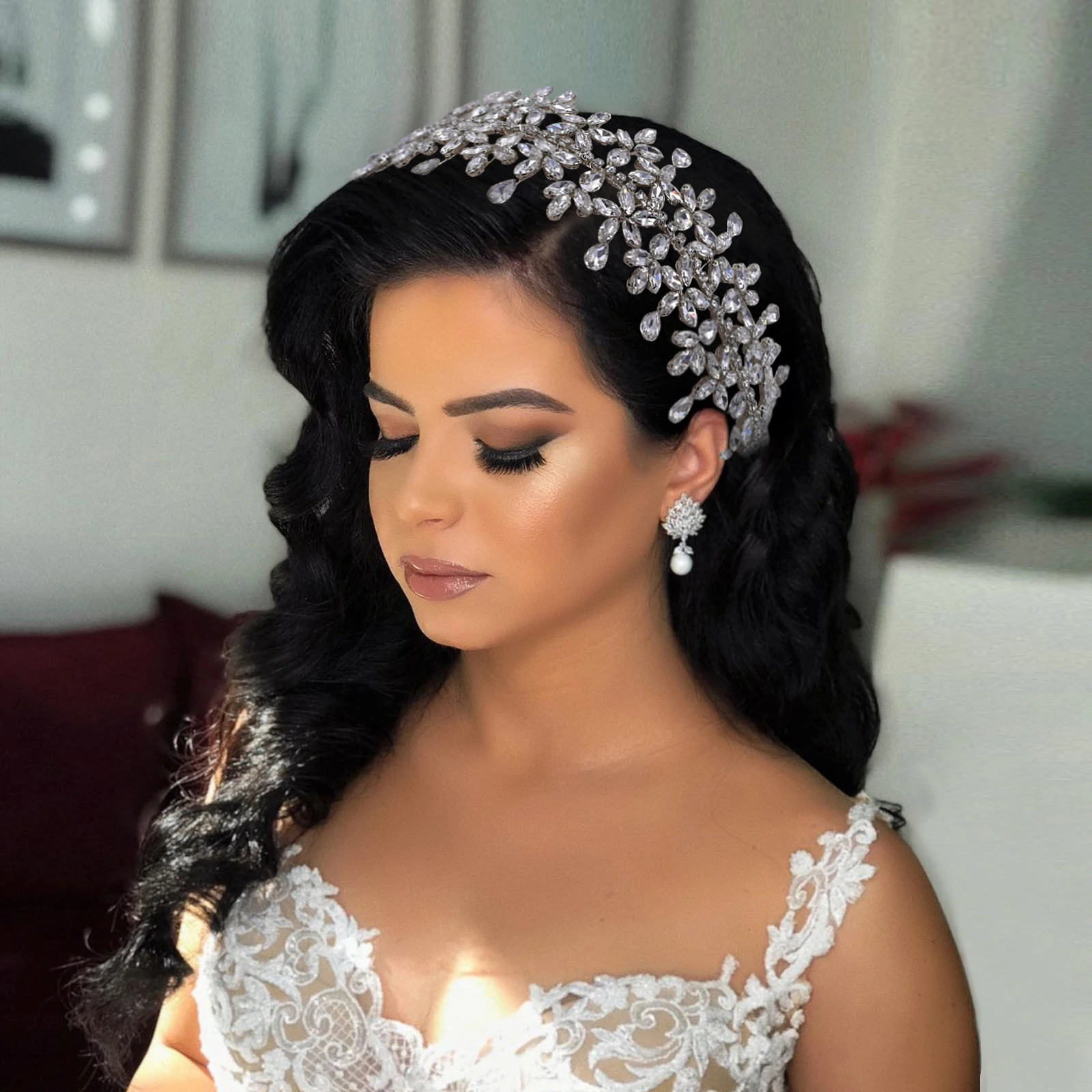 Hermosa banda para el pelo de boda para novia/dama de honor, diadema nupcial de diamantes de imitación Simple, accesorios para el cabello para mujer, tocado para bodas