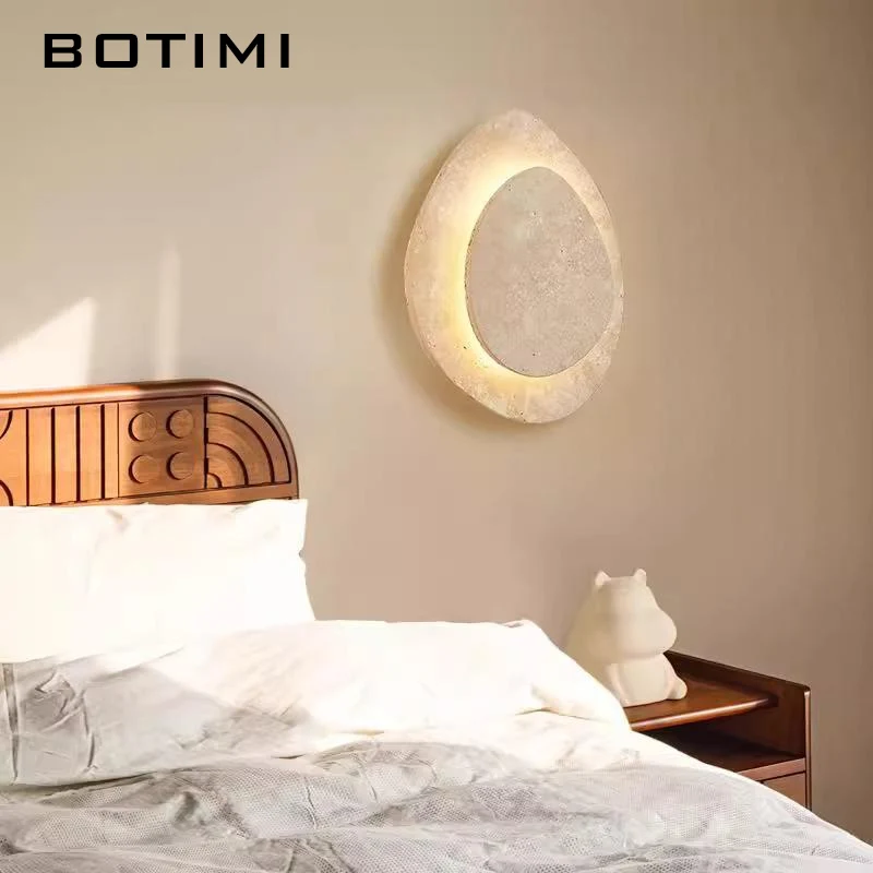 BOTIMI New Arrival Modern Art Decorative 2 Layers LED Stone Wall Lamp For Bedroom Nordic Beside LED Wall Sconce