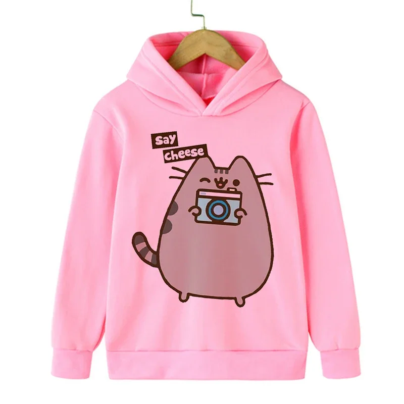 Pink Sweatshirts Manga Cartoon Cat Hoodie Funny Children Cat Clothes Kid Girl Boy Manga Sweatshirt Hoody Baby Casual Top