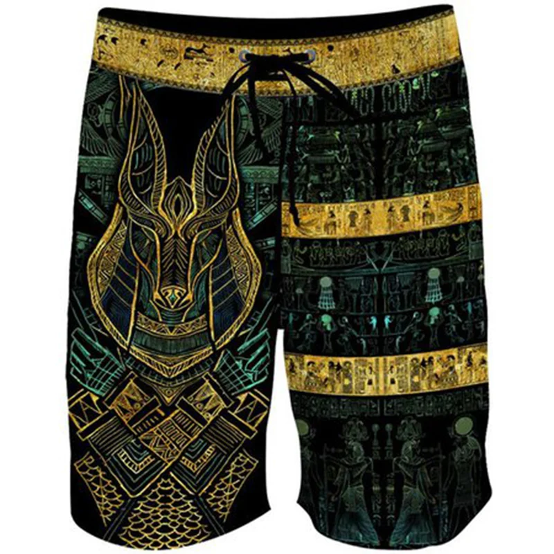 Egyptian Gold Hieroglyphs Symbols 3D Print Beach Shorts Men Women New Surfing Board Sport Pants Swimsuits Trunks Kids Clothing