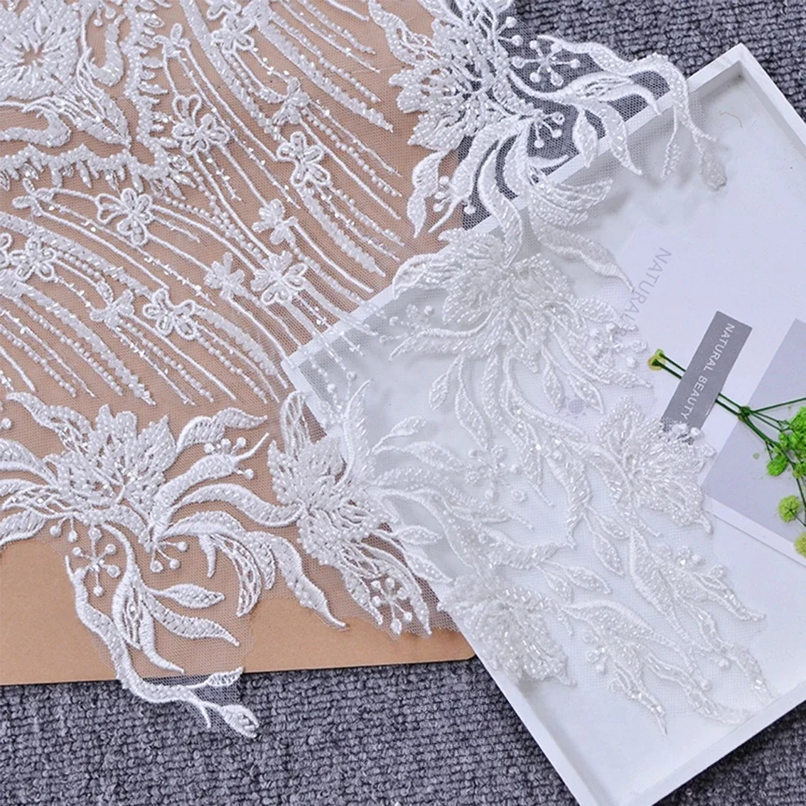 새로운 베이지색 네일 비즈 메쉬 체스트 플라워 여성 의류 액세서리 재봉 웨딩 드레스 이브닝 가운 의류 레이스 원단