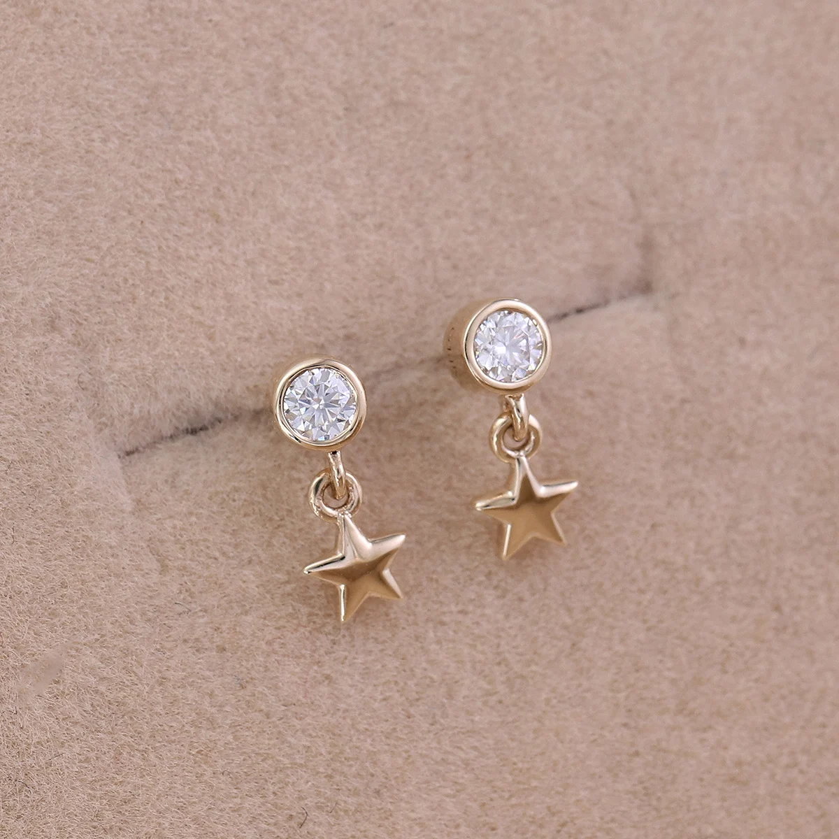 Provence Jewelry 14K Yellow Gold Round Lab Diamond Star Shape Drop Earrings For Women Party Wedding Anniversary Fashion Gift view 5