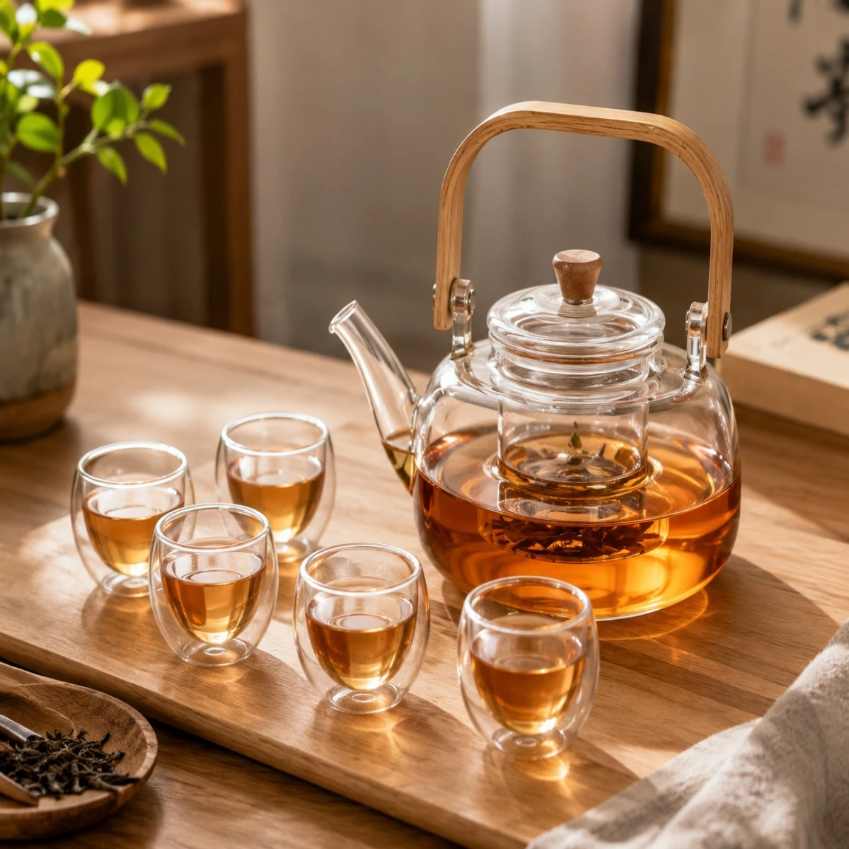 Borosilicate Glass Teapot with Removable Stainless Infuser Stovetop Microwave Safe Clear Tea Maker for Loose Leaf Blooming Tea