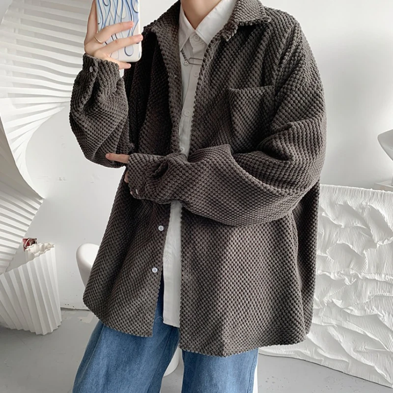 

Легкая вельветовая рубашка-пальто для мужчин, осень 202, винтажный стиль, удобная многослойная деталь большого размера