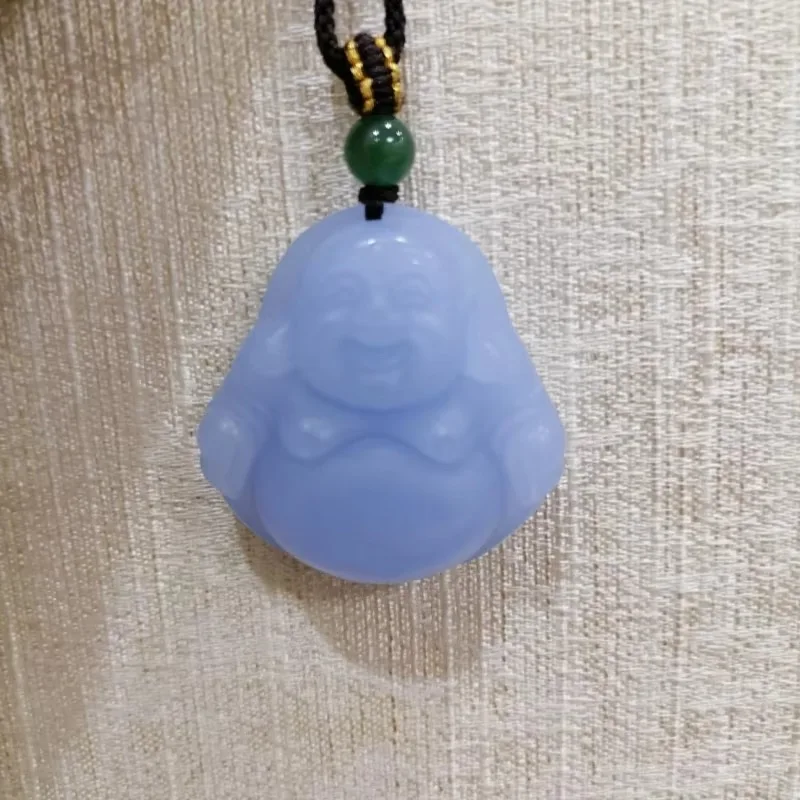 Blue Purple Handcrafted Large Belly Buddha Jade Pendant, Fashionable Boutique Jewelry, Men's and Women's Buddha Necklace Gifts
