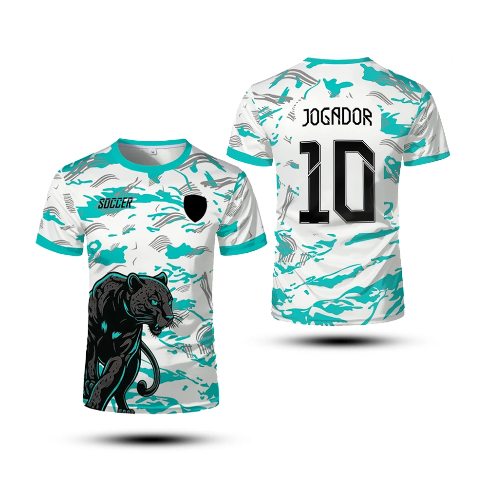 جديد الصيف الرجال تي شيرت سترة رياضية علوية مطبوعة النمر الأسود التدريب جيرسي التجفيف السريع تنفس ومريحة قميص كرة القدم