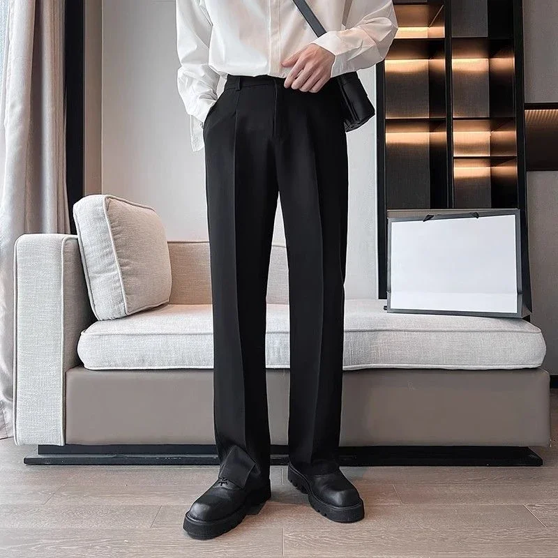 Draped Fluid Man Suits Pants Gray Plus Big Size Trousers for Men Formal Clothes Offer Thin Casual Tailoring Spandex Vintage Up