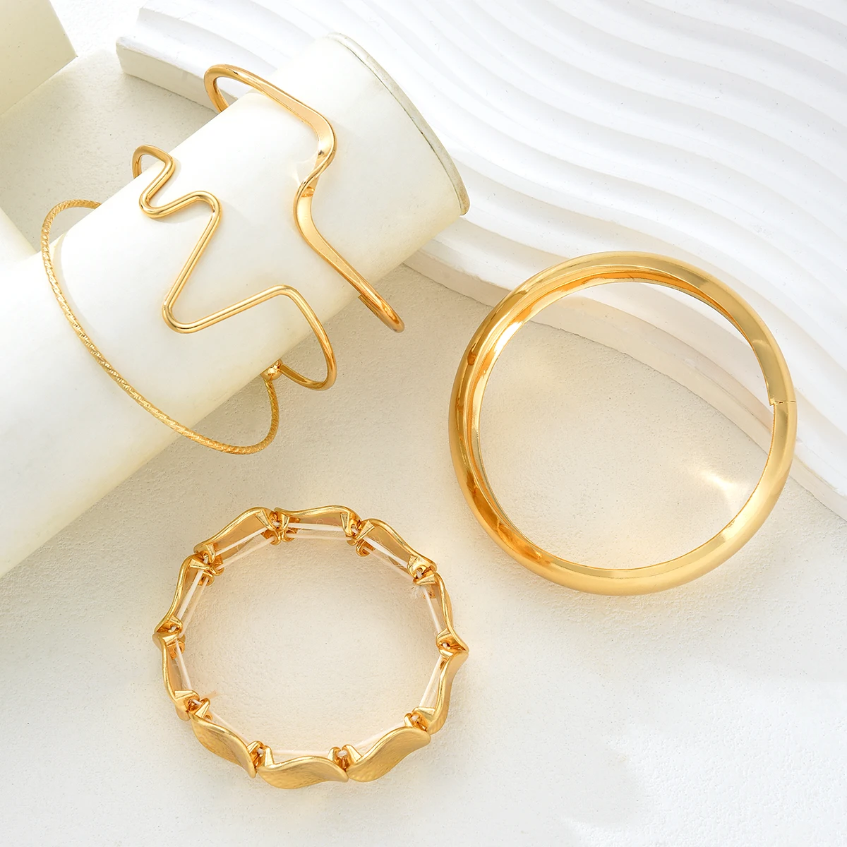 5 قطع غير النظامية هندسية موجة عقدة الإسورة مجموعة للنساء خمر بوهو الذهب اللون جولة سوار العصرية ارتداء اليومي عطلة مجوهرات #2