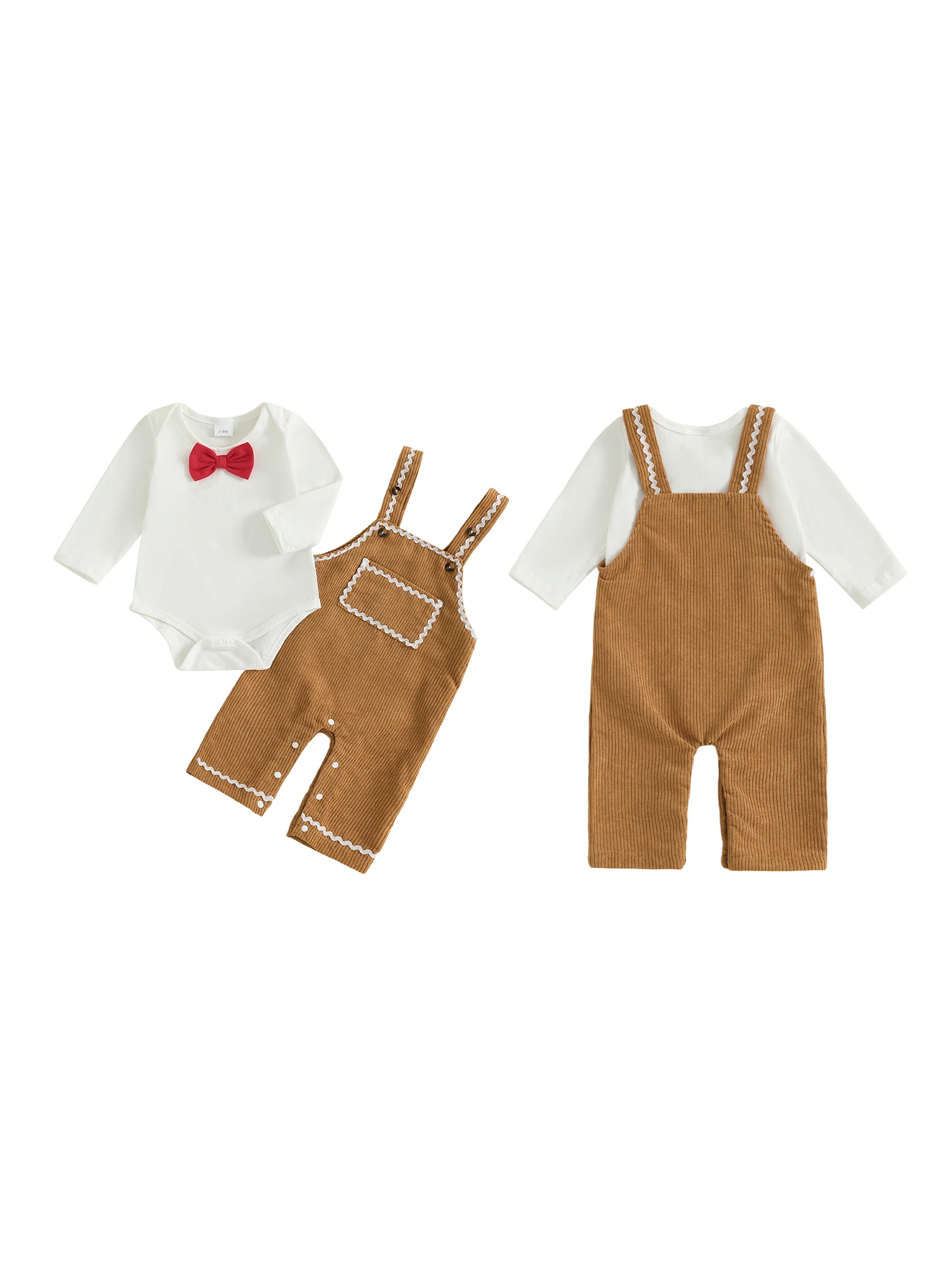 

Toddler Boys 3Pcs Winter Holiday Outfits Long Sleeve Shirt Suspender Pants Bowtie Set Infant Clothing for Christmas