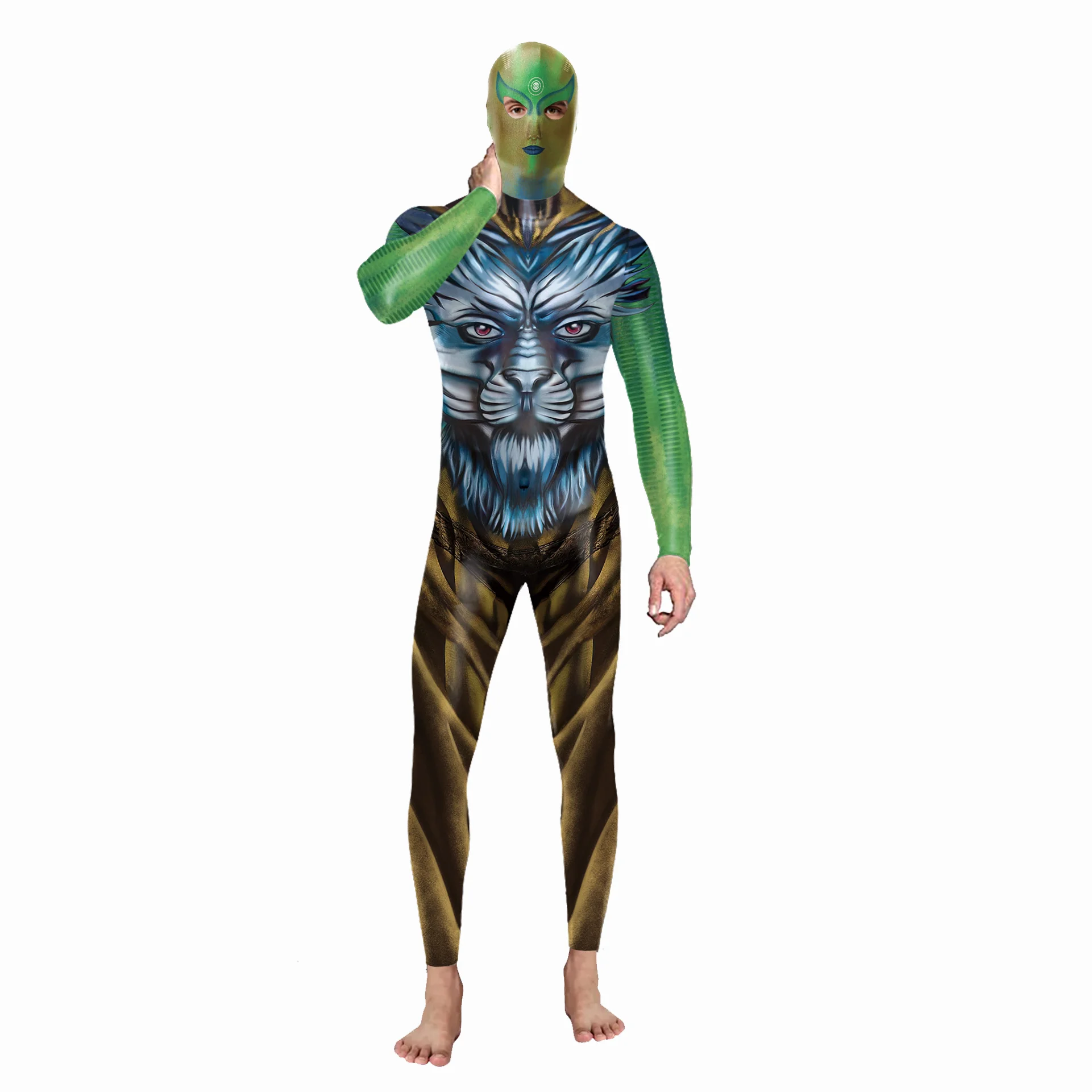 

Zawaland Animal 3D Print Halloween Jumpsuit Full Body Men Party Cosplay Costume Carnival Terrible Catsuits Adult Zentai Bodysuit