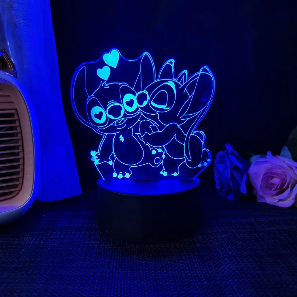 Stitch 3D Acrylic Illusion Night Light 16 Color Changing Decorative Lights with Remote Control Christmas Birthday Decoration Gif