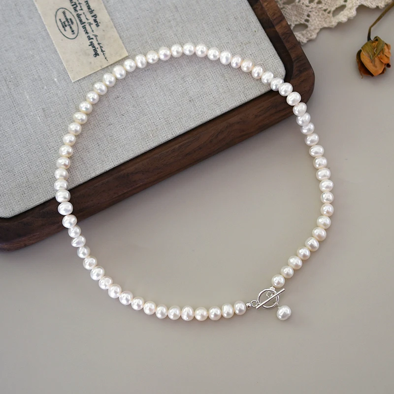 ASHIQI 6-7mm Natural Freshwater Pearl 925 Sterling Silver Necklace Fashion Jewelry for Women