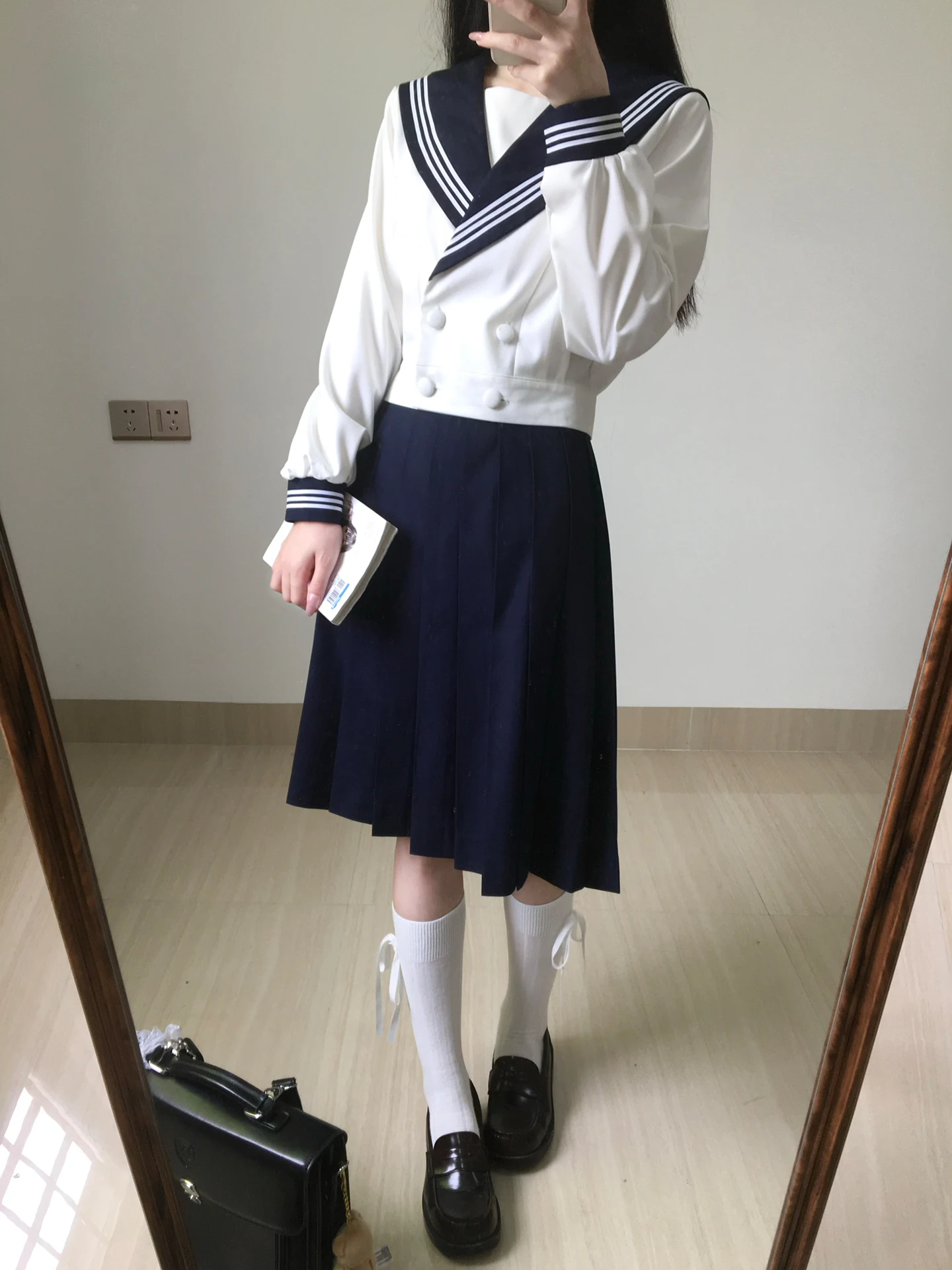 

Long Sleeve Sailor Suit Uniform Set for Women Double Row Buttons School Style White Top Female Fashion College Wind