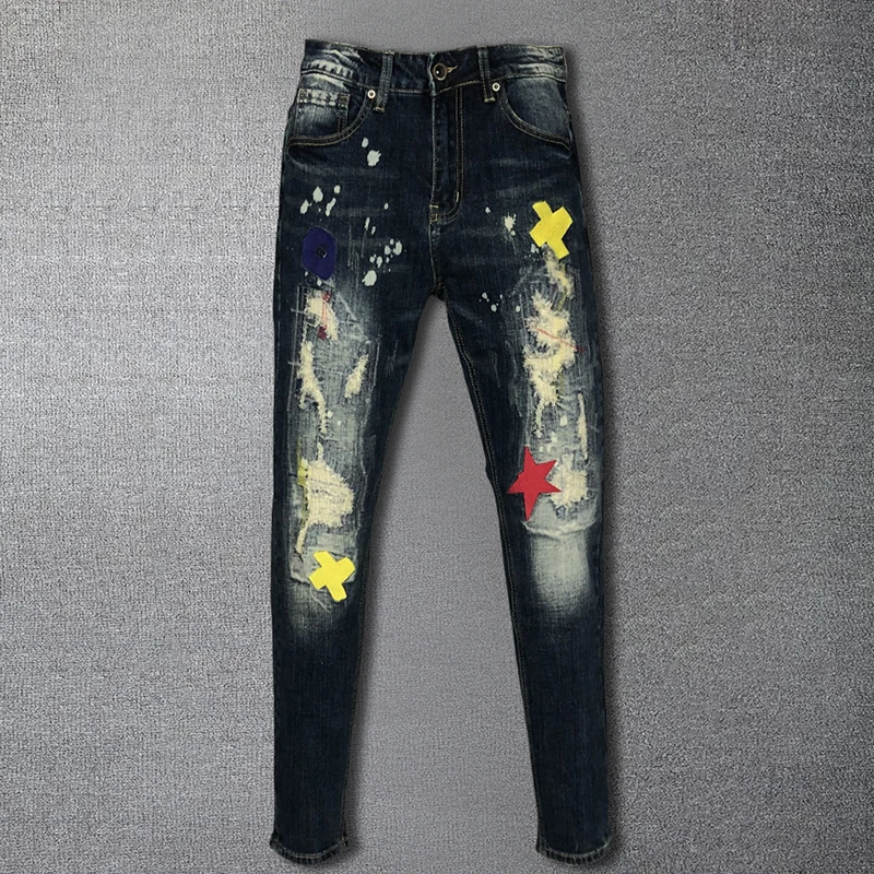 2023 Fashion Korean High Quality Comfortable Jean Men Fall Legging Slim Fit Trend Embroidery Erkek Jean Without Belt Pantolon