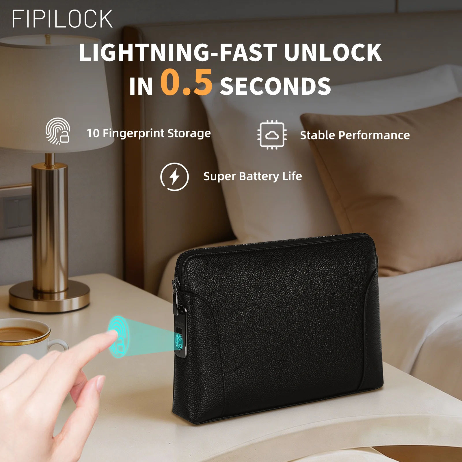 FIPILOCK Mens Fashion Casual Clutch Bag for Women Business Travel with Smart Fingerprint Unlock Large Capacity Card Holder view 4