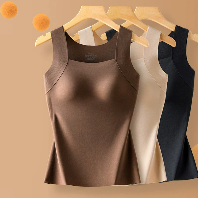 Sous-vêtement thermique d'hiver pour femmes, gilet polaire sans couture, sans manches, chaud, rembourré, haut court, couleur unie, chemise thermique, Lingerie