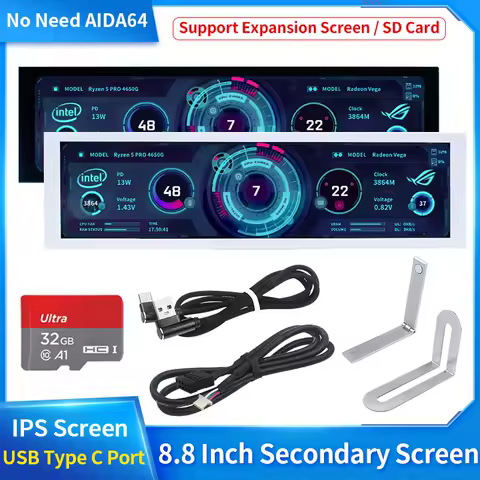 8.8 Inch IPS Type C Secondary Screen USB-C Interface Computer Monitoring CPU GPU RAM Dislpay Smart Screen No Need AIDA64
