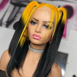 yellow Ombre black straight Lace Front Human Hair Wigs For Women 613 blonde Colored 360 frontal closure Human Hair brazilian HDT