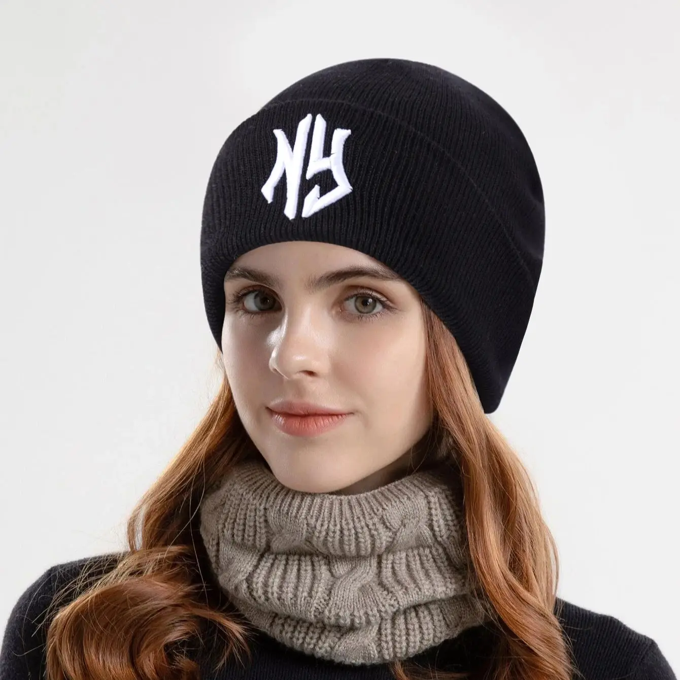 1Pc Fashionable Knitted Hats NY Embroidery Knitted Hats Autumn and Winter Outdoor Warmth Windproof Ear Protection Beanies